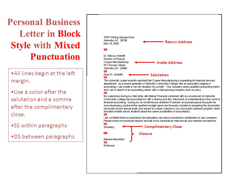 how to write a block style letter with mixed punctuation